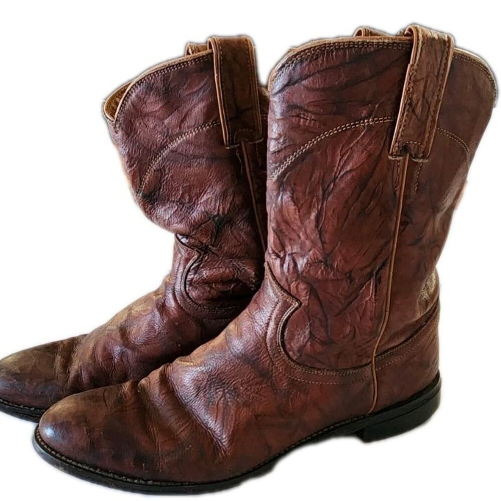 Justin Classic Roper Style 3163 Brown Marbled Leather Cowboy Boots Men's Sz 9.5